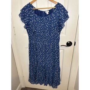 J. Crew Blue White Floral Tiered Midi Peasant Dress Sz 14 Preppy Dainty Bohemian